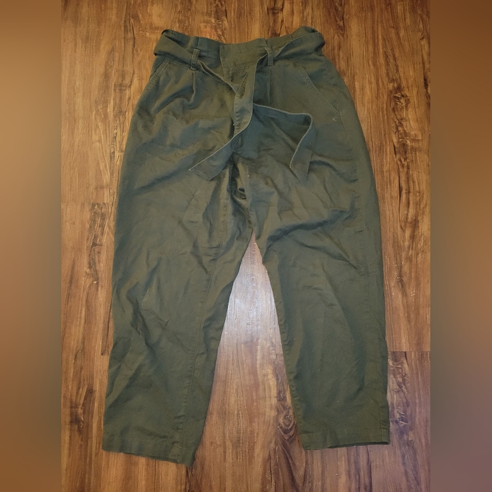 LOFT Olive Green High-Rise Tie-Waist Trousers